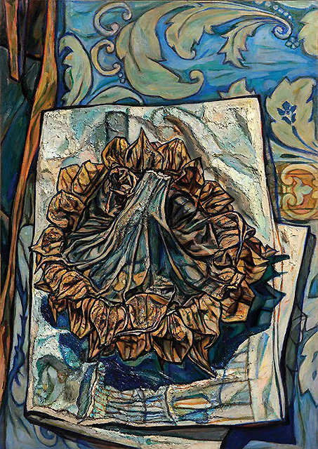 Милица Стевановић, Лисце на сувом сунцокрету и на тканини, 1970.